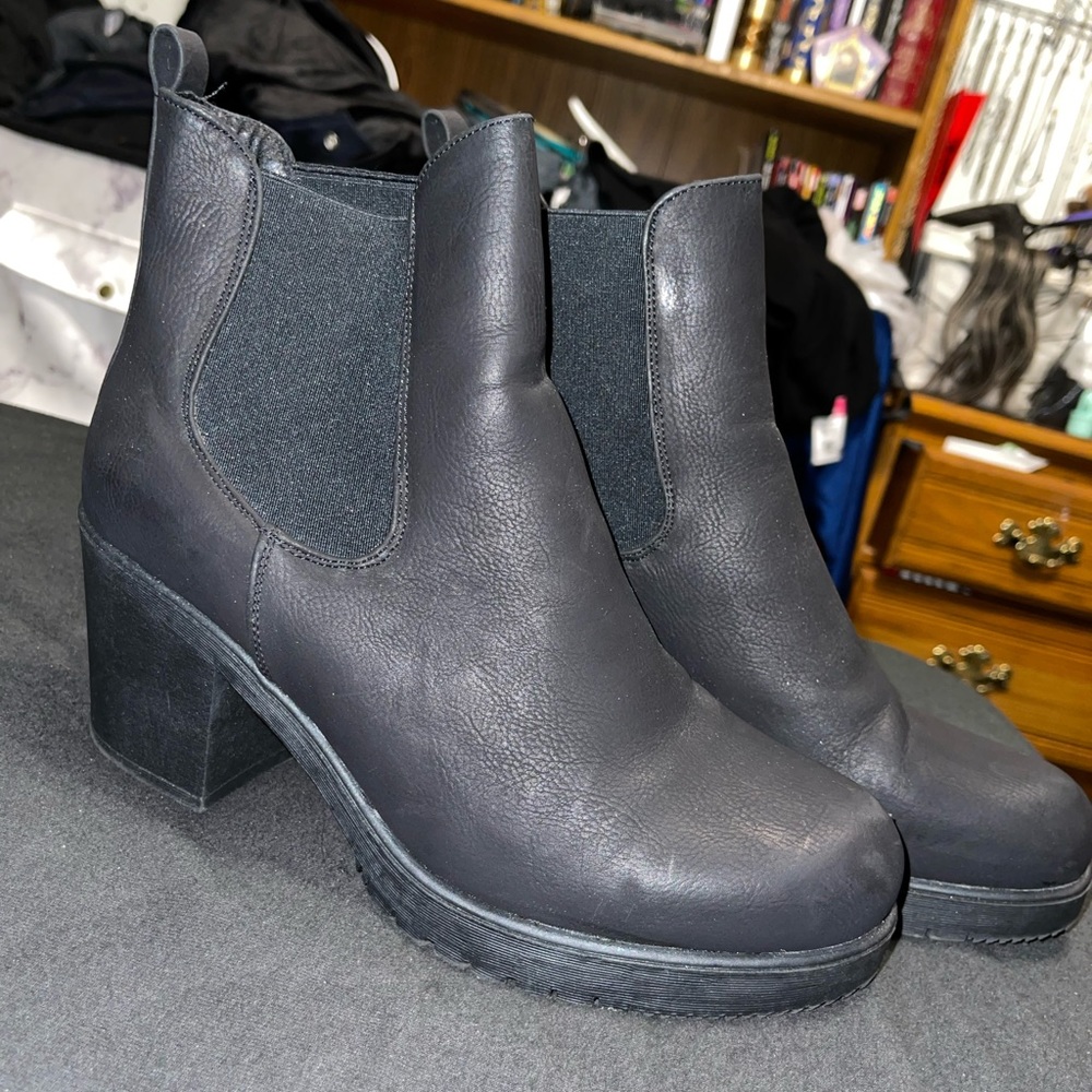 Chunky Heel Black Booties